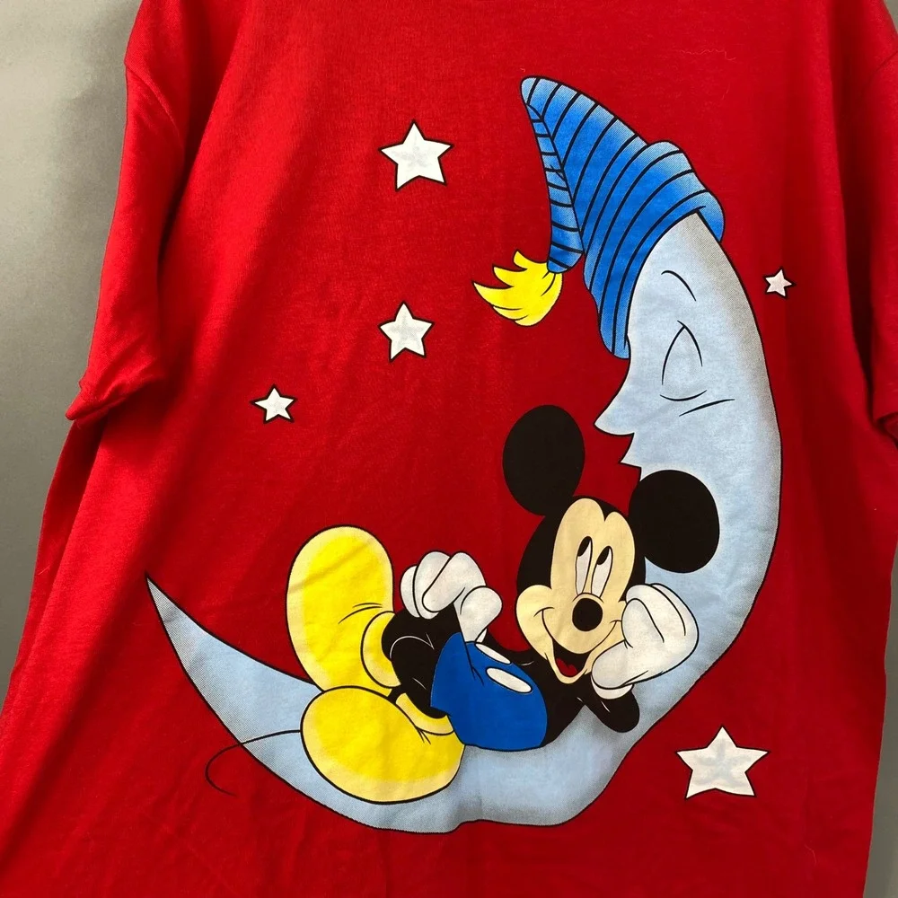Mickey Unlimited Vintage Red Nightgown Sleepshirt One Size Fits Most Moon Stars‎